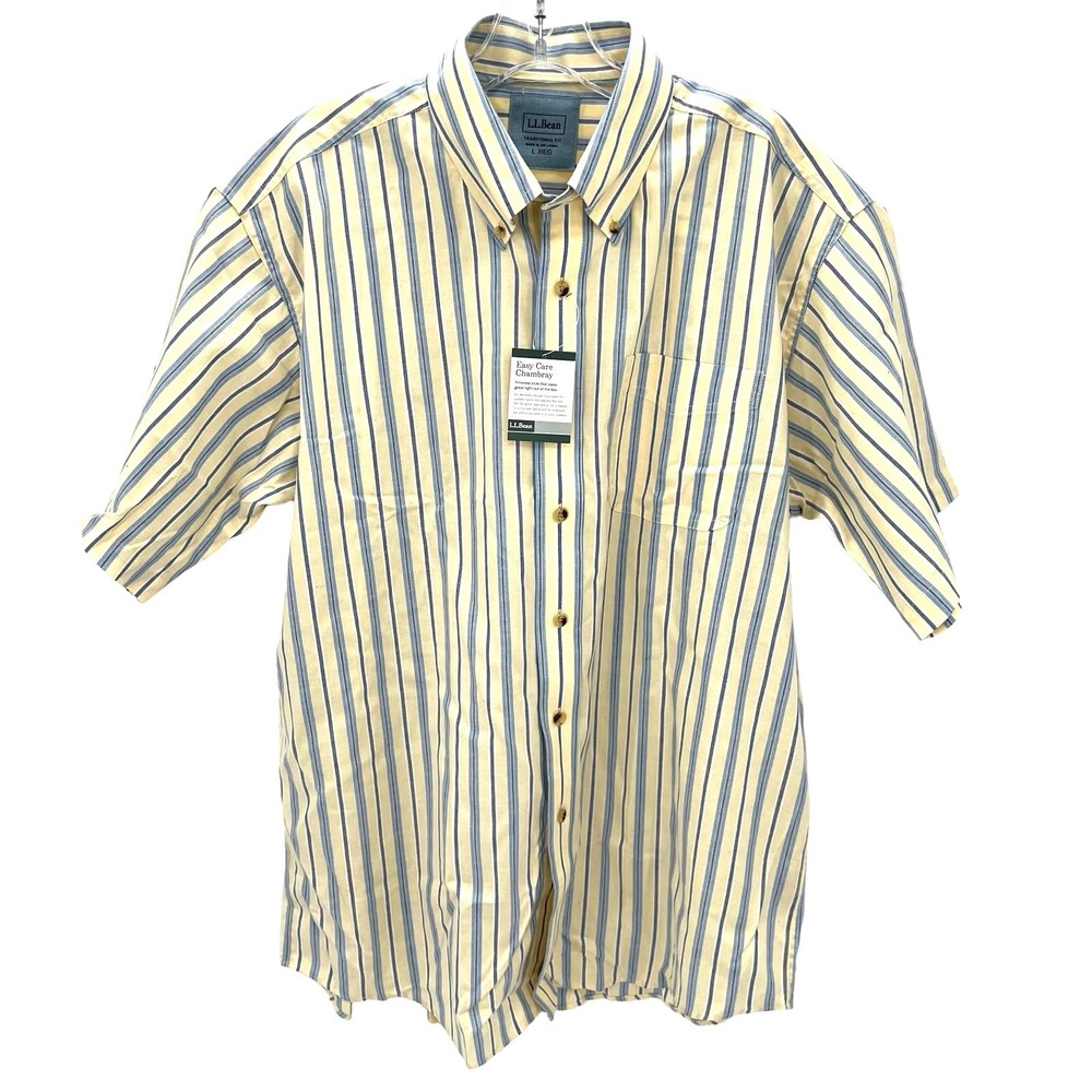 L.L. Bean Easy Care Chambray strips men’s short sleeves shirt